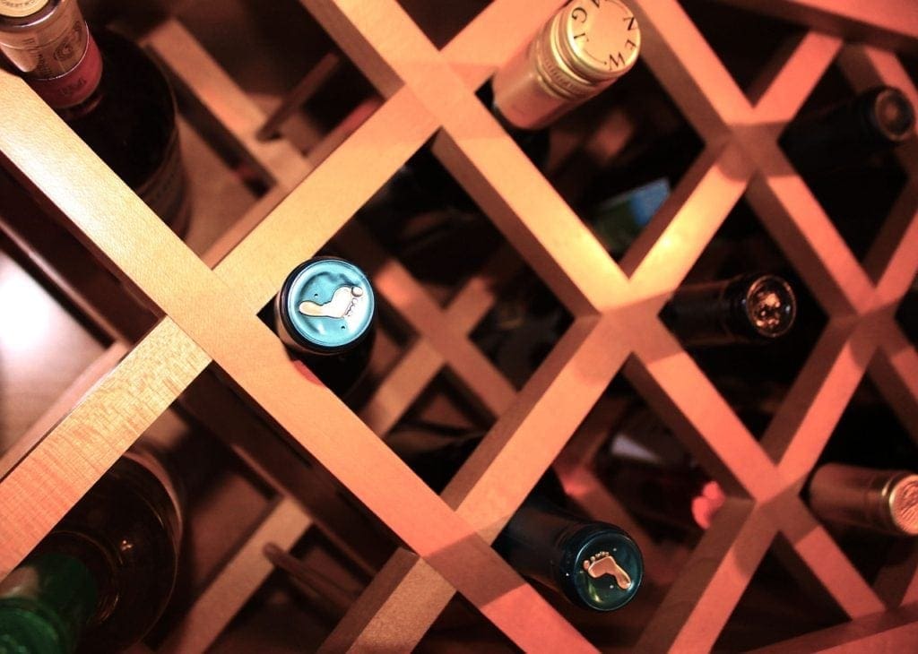 wine bottles stored in rack