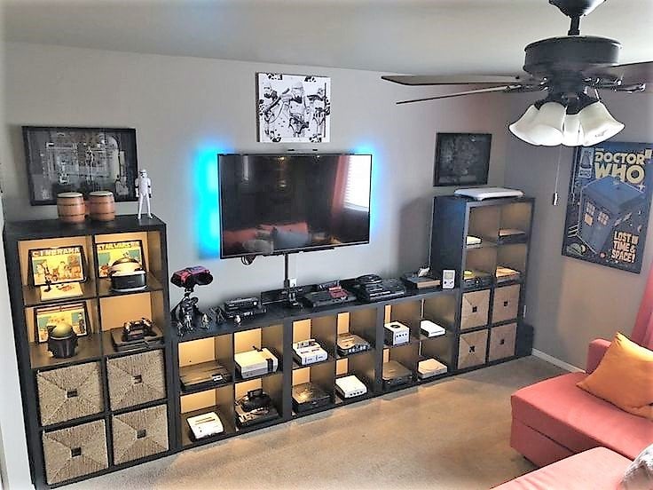 Gaming Console Shelving - combo with backlit TV