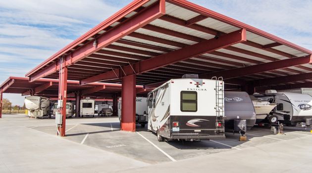 Covered RV storage at Broadmoor Storage Solutions at 9335 Sandifur Parkway, Pasco, WA